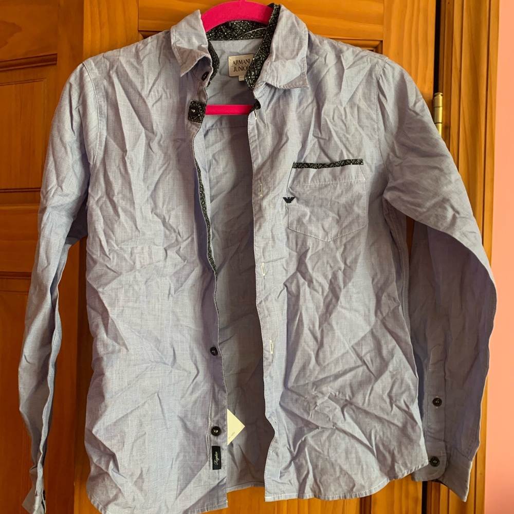Armani junior boys/unisex button down shirt in blue/grey